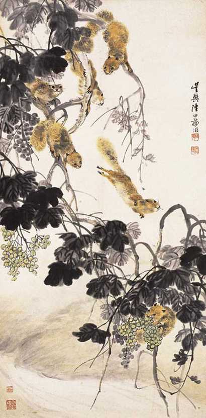 陆伯龙 松鼠 立轴